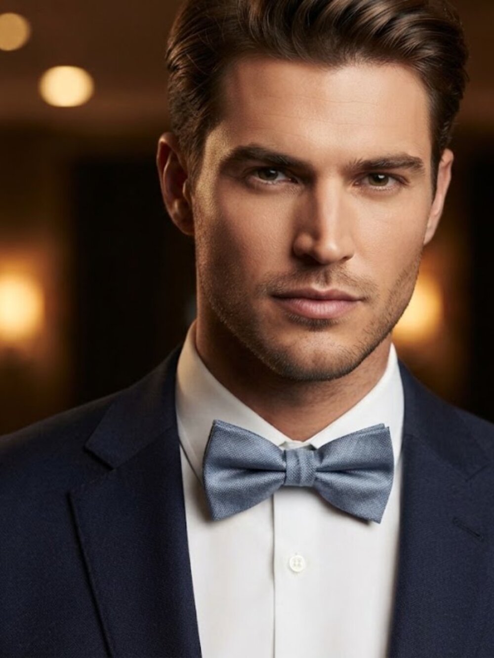 Calvin Klein Mens Steel Blue Textured Pre-Tied Bow Tie Adjustable Neck Strap
